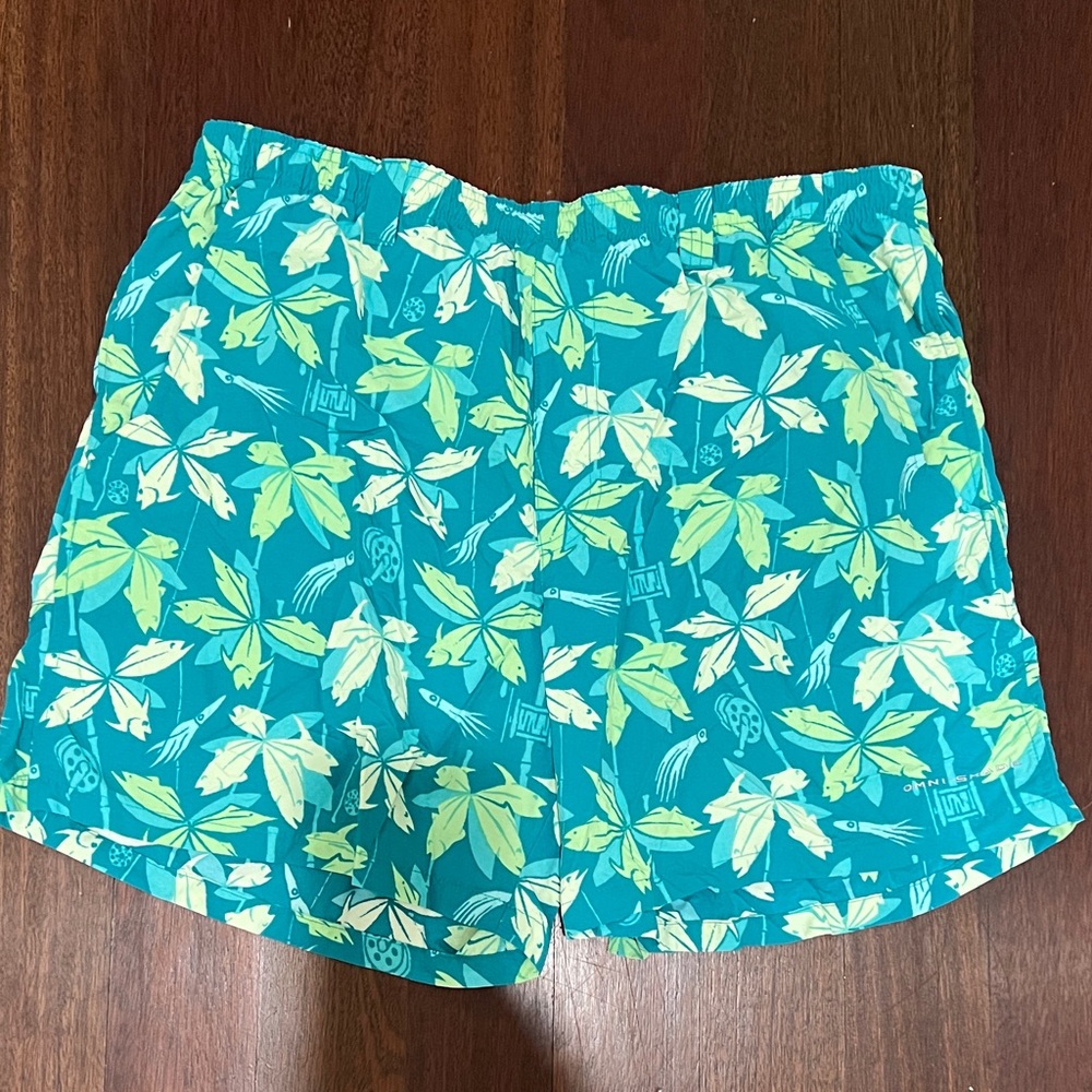 Columbia PFG Green and Blue Leaf Print Swim Shorts